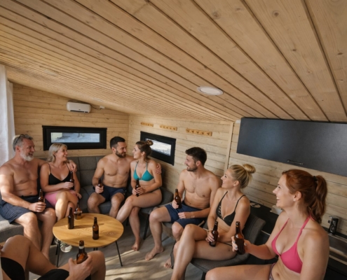 Uuden saunan oleskelutila (tekoäly lisännyt ihmiset)